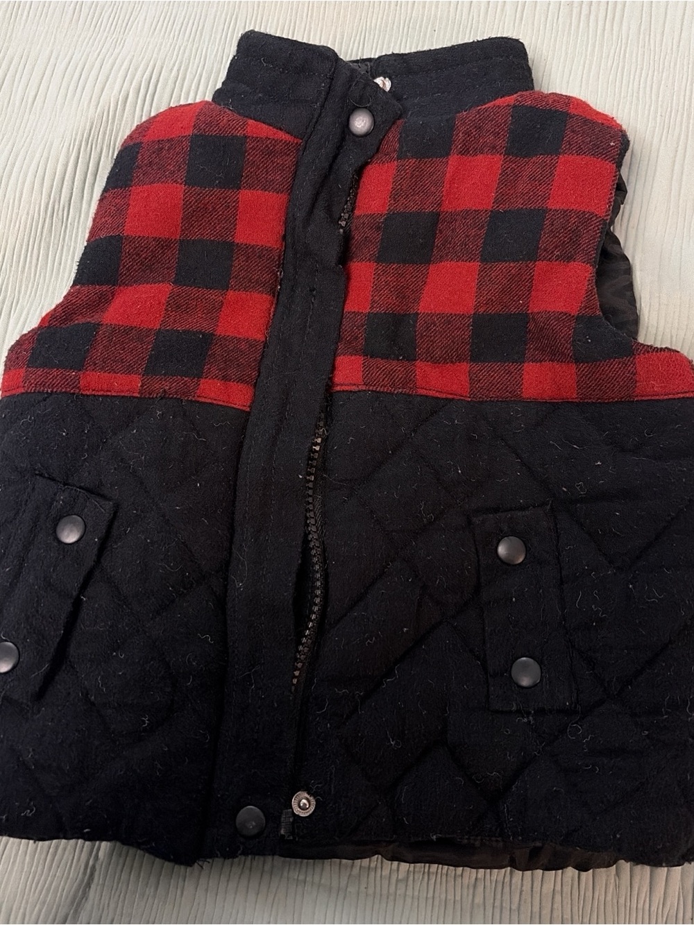 Tommy Bahama Kids Black Quilted Vest with Red Buffalo Plaid